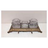 Vintage Brass Double Ink Well Stand