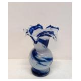 Art Glass Blue & White Swirl Vase