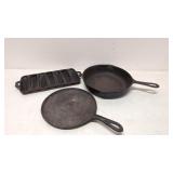 # 7 cast iron skillet, #8 griddle, Corn stick pan