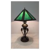Vintage stained Slag Glass lamp with Ram heads