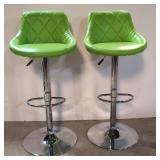 Pair Modern line green Chrome base bar stools