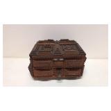 Antique Tramp Art Carved wood jewelry Box