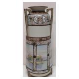 Tall Nipppon Three Handle Scenic Vase