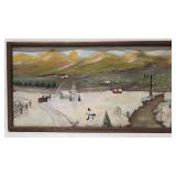 Vintage Winter Scene Folk Art painting on Canvas