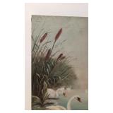 Vintage oil painting 'Swans a Swimming'