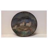 Vintage Folk Art painting  Dall Sheep on metal bol