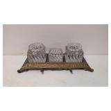Antique Brass & Glass Ink Well set