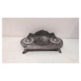 Ornate metal double inkwell