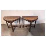 Two half  round Walnut side tables