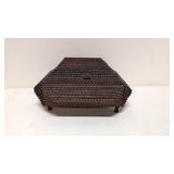 Antique Tramp / Folk Art carved box  wood decoratd