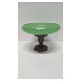 Jadeite Compote with Dutch motif metal pedestal