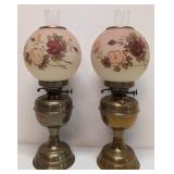 2 matching original brass oil lamps