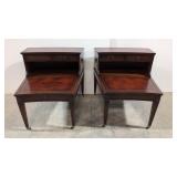 pair vintage Step Down leather top end tables