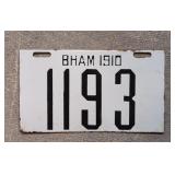 B-Ham 1910 Porcelain license plate