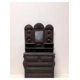 Antique Tramp Art Carved wood dresser & Mirror