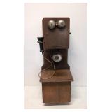 Antique oak wall crank telephone