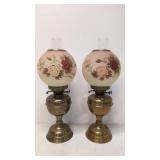 Two original matching brass oil lamps