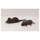 Two American folk Art Wood Mice weighted