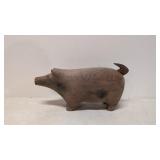 Folk Art Carved wood pig with glass eyes