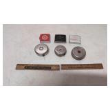 6 Vintage Tape measurers & 2 wood 6' rulers