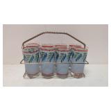 Mid Century modern set of 8 beverage glasses & cay