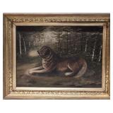 Antique oil on Canvas 'Good Dog' framed