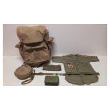 Vintage 1960s Boy Scout Back Pack & accessories
