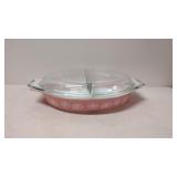 Vintage Pink Daisy Divided Casserole with lid