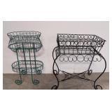 Two Wrought iron wire planters on stads