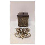 English Embossed Brass Tea Caddy & Trivet