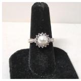Pearl and white sapphire ring