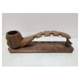Vintage Wood Folk Art hand carved pipe holder