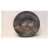 Folk Art Big Horn Sheep painted on metal pan