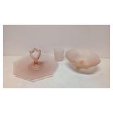 Pink Depression Satin Glass 3 pieces