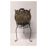 Brass Planter on black wrought iron stand