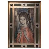 Folk Art Style Shellacked Print on Board