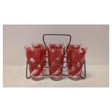 Mid Century Modern set of 6 red swirl glasses & cy