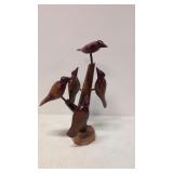 mid century modern folk art 5 birds on tree limb