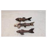 3 small folk art carved wood Ice fishing lures
