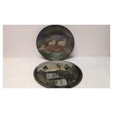 Folk Art Hand Painted metal bowl & Tray