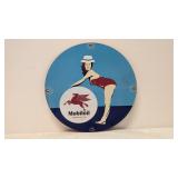 Porcelain Enameled Mobiloil 12' sign with lady
