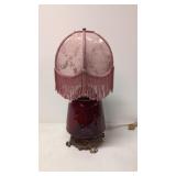 Vintage Red Spiral Glass Art Deco lamp Pink shade
