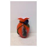Murano Style Art Glass Vase Red overshot Tulip
