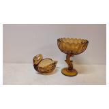 Vintage Viking Amber Swan & Indiana Glass compote