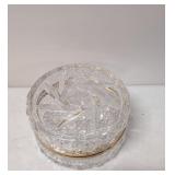 Antique Cut lead crystal hinged gold rim jewelry x