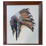 Framed Needlepoint Indian Chief portrait