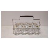8 Anchor Hocking Rold Ring glasses and carrierq