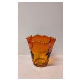 Vintage Amberina Art Glass Ruffled Hankerchief vae