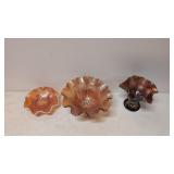 Three vintage carnival glass items