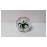 Glass Paperweight with fish & flower & compressed